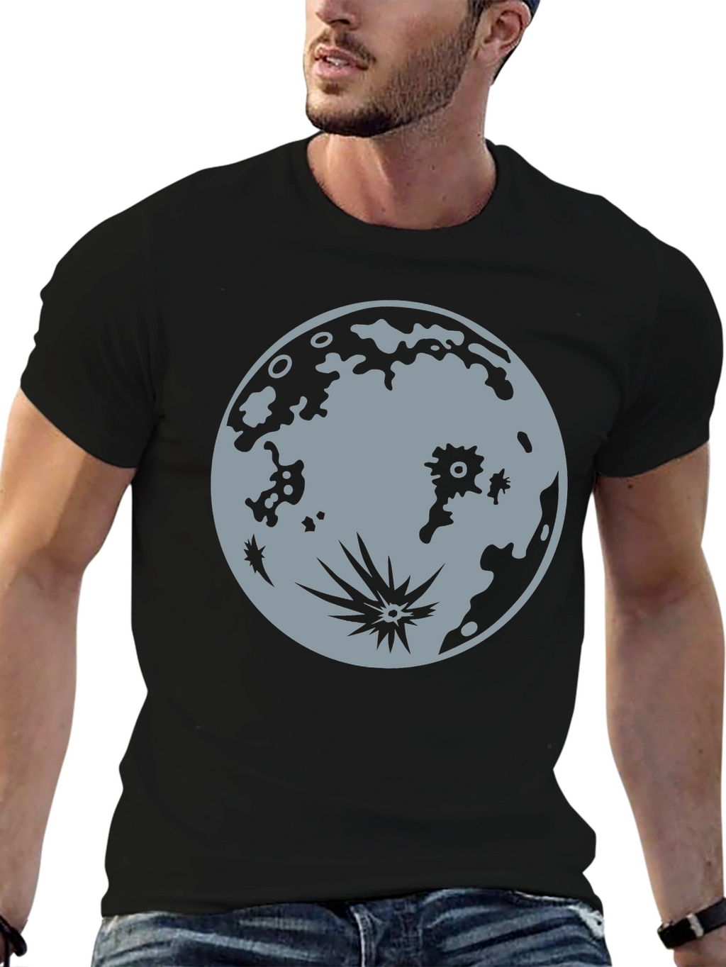 Moon Graphic Tee - Black Cotton T-Shirt