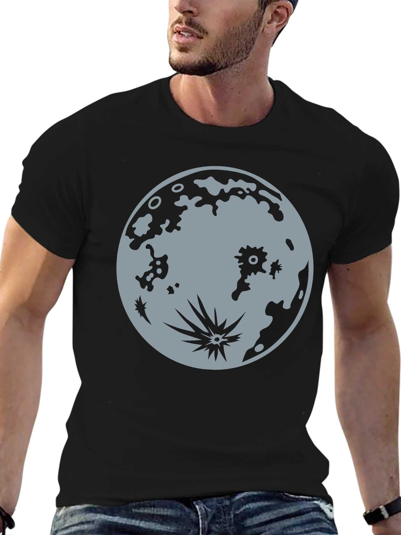 Moon Graphic Tee - Black Cotton T-Shirt