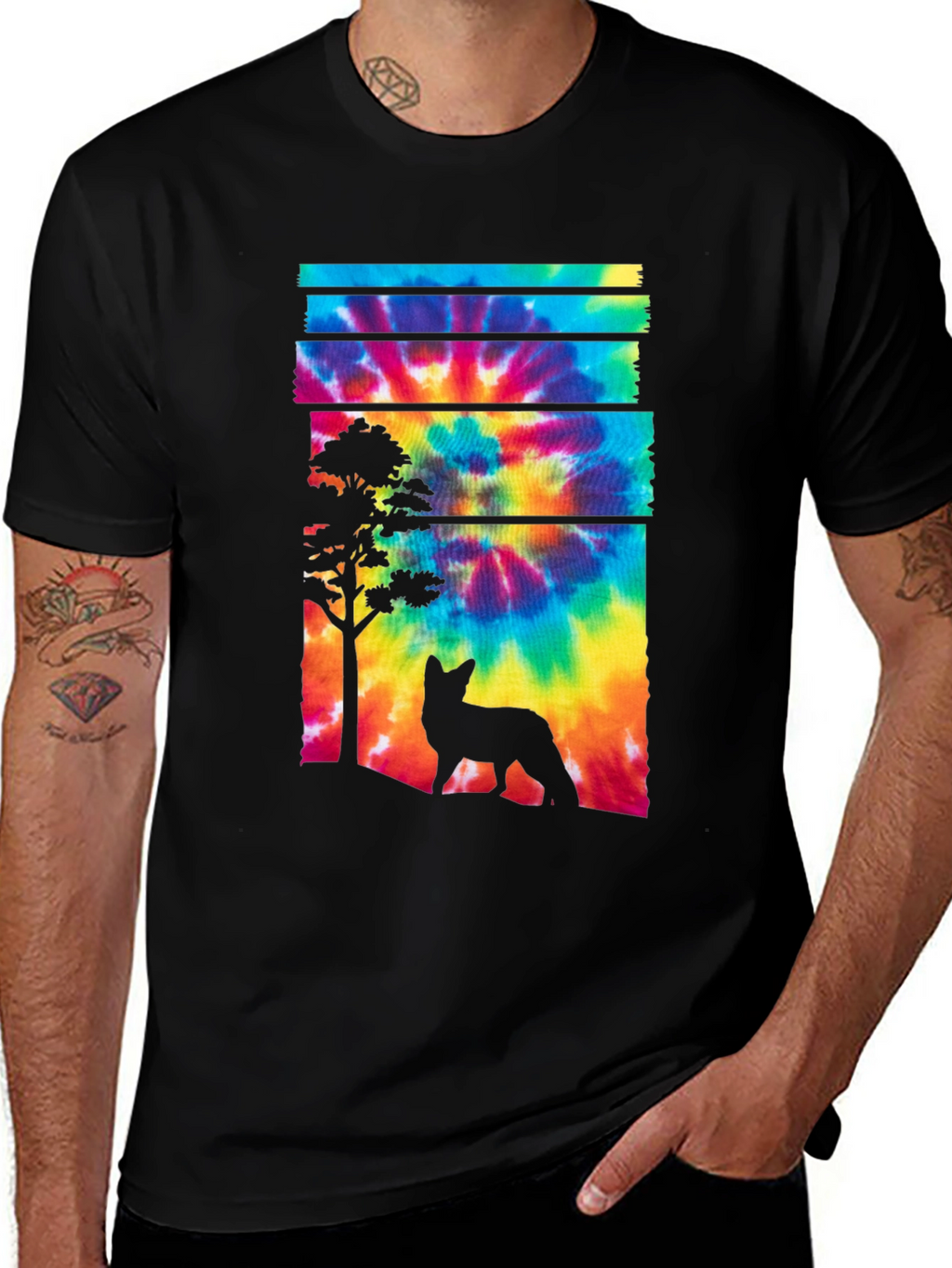 Tie-Dye Fox Silhouette Graphic Tee