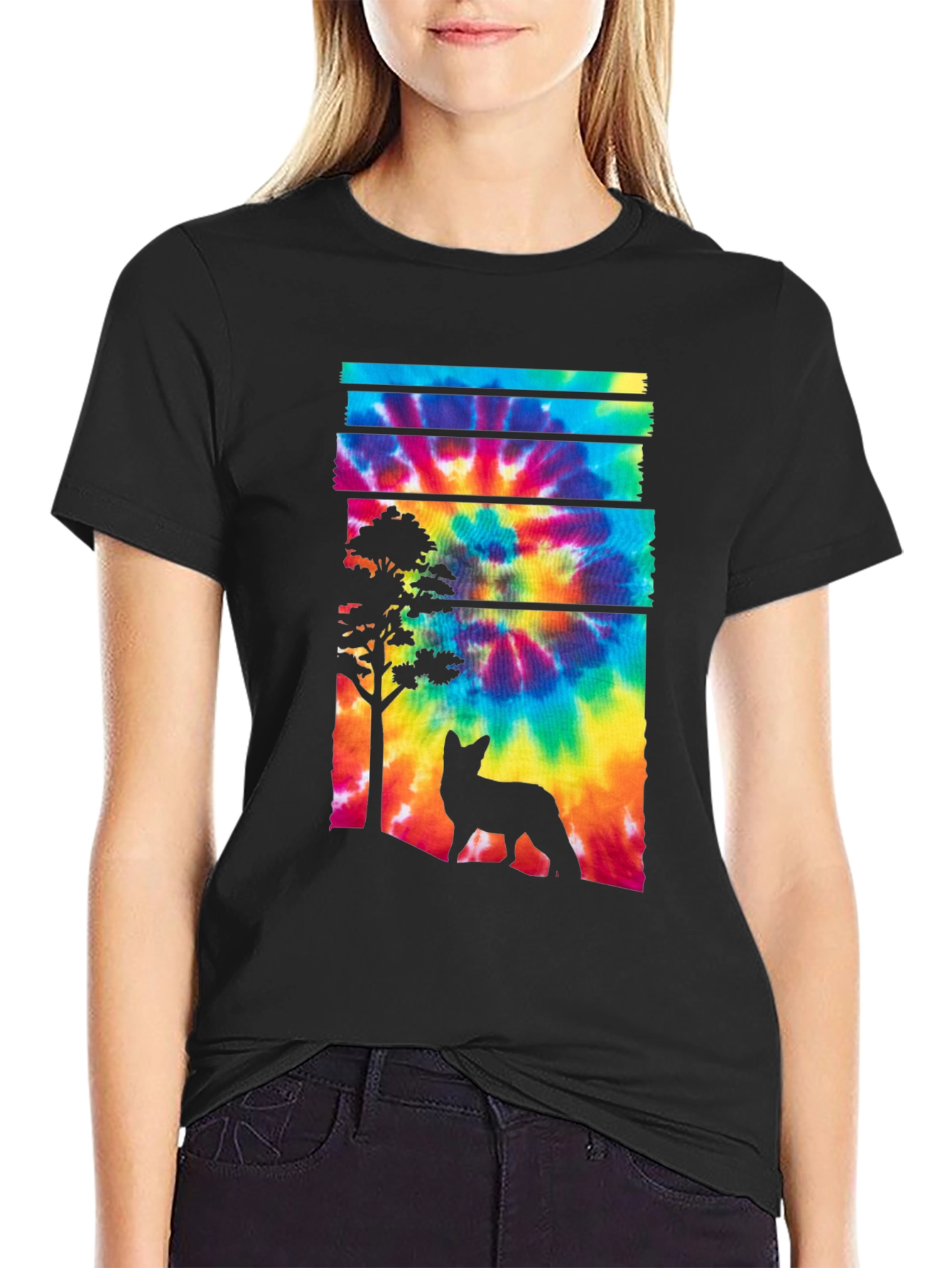 Tie-Dye Fox Silhouette Graphic Tee