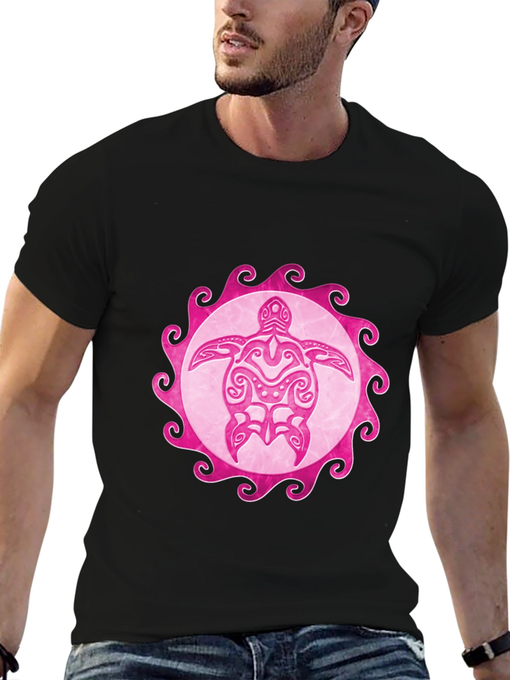 Pink Turtle Graphic Black Tee