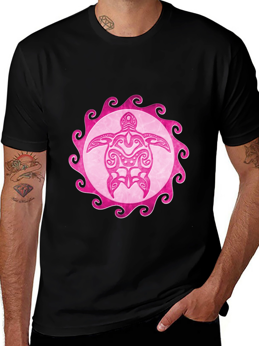 Pink Turtle Graphic Black Tee