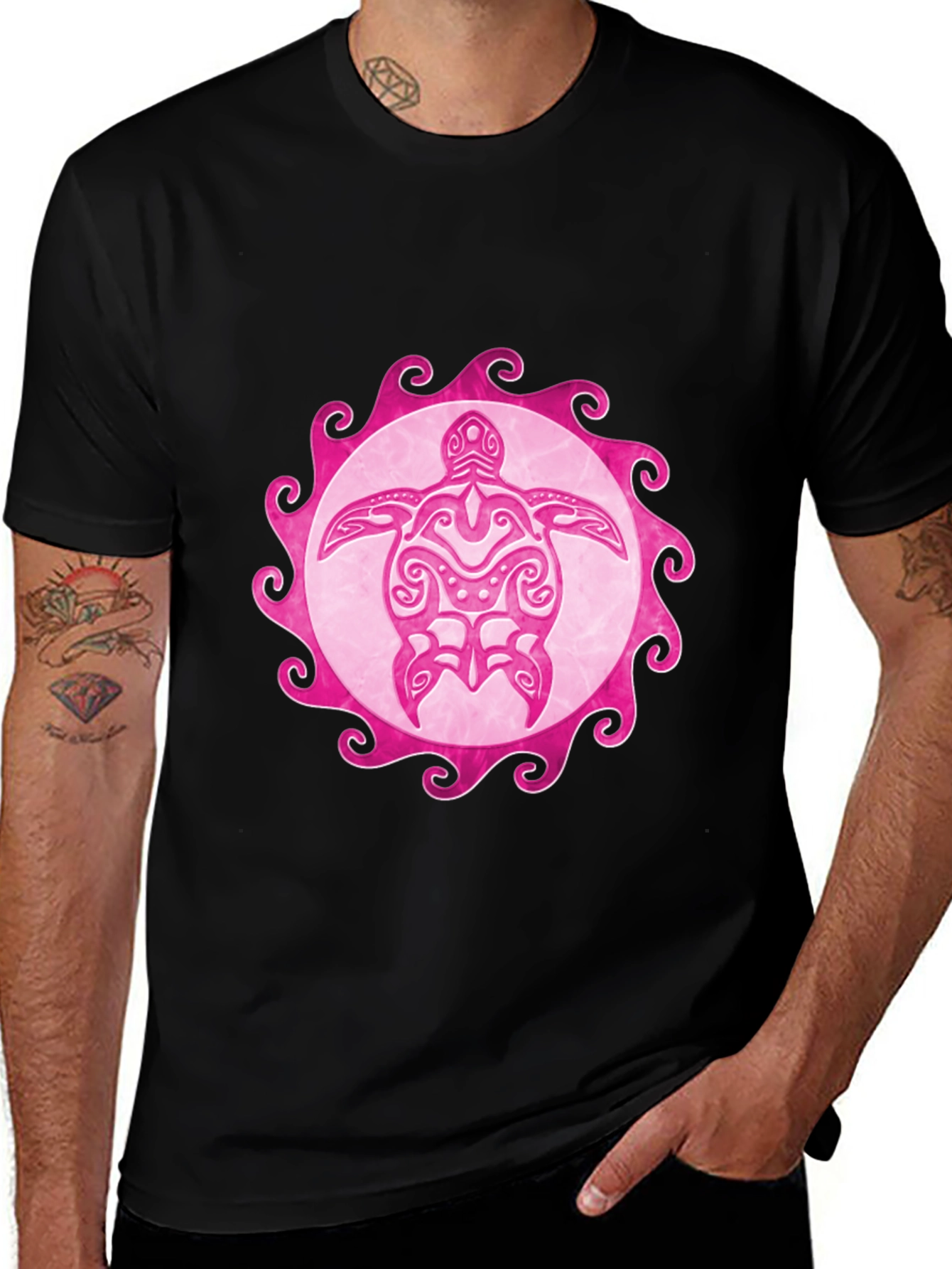Pink Turtle Graphic Black Tee