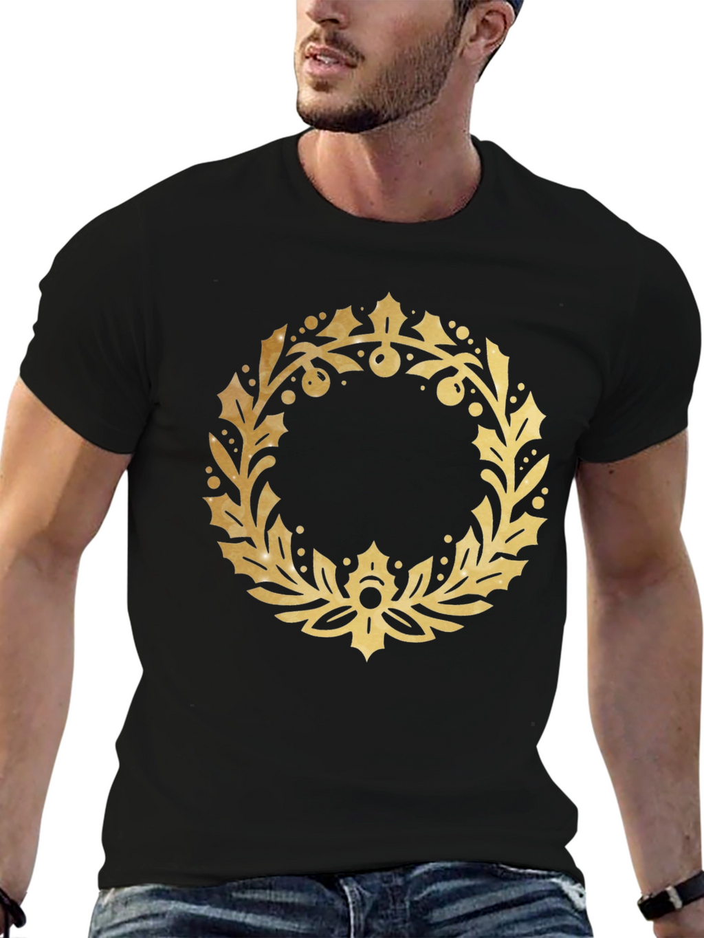 Gold Wreath Graphic Black T-Shirt