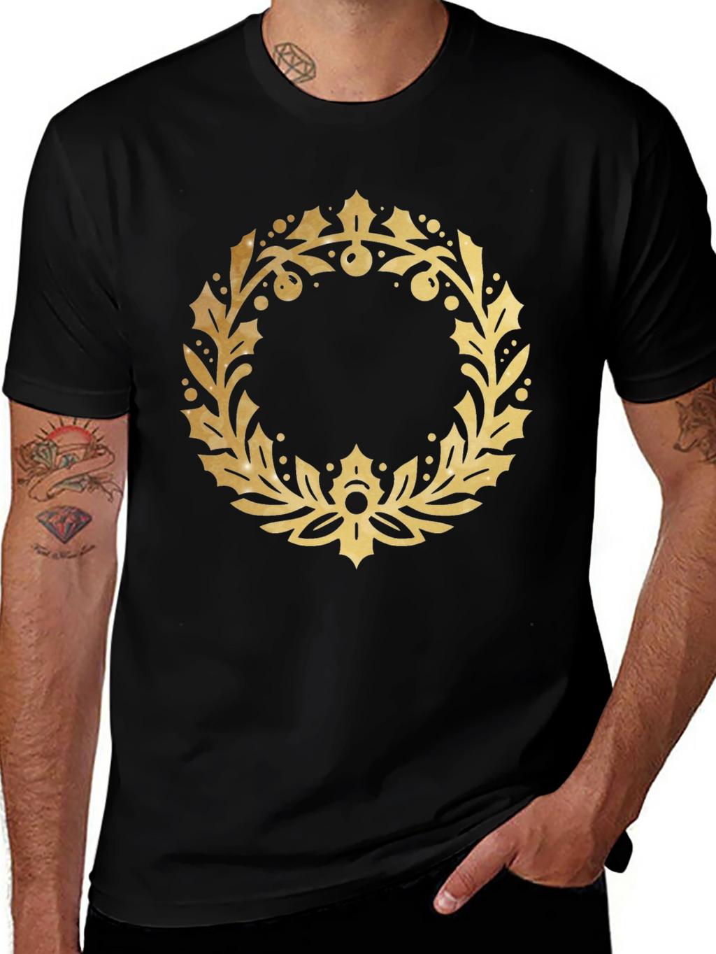 Gold Wreath Graphic Black T-Shirt