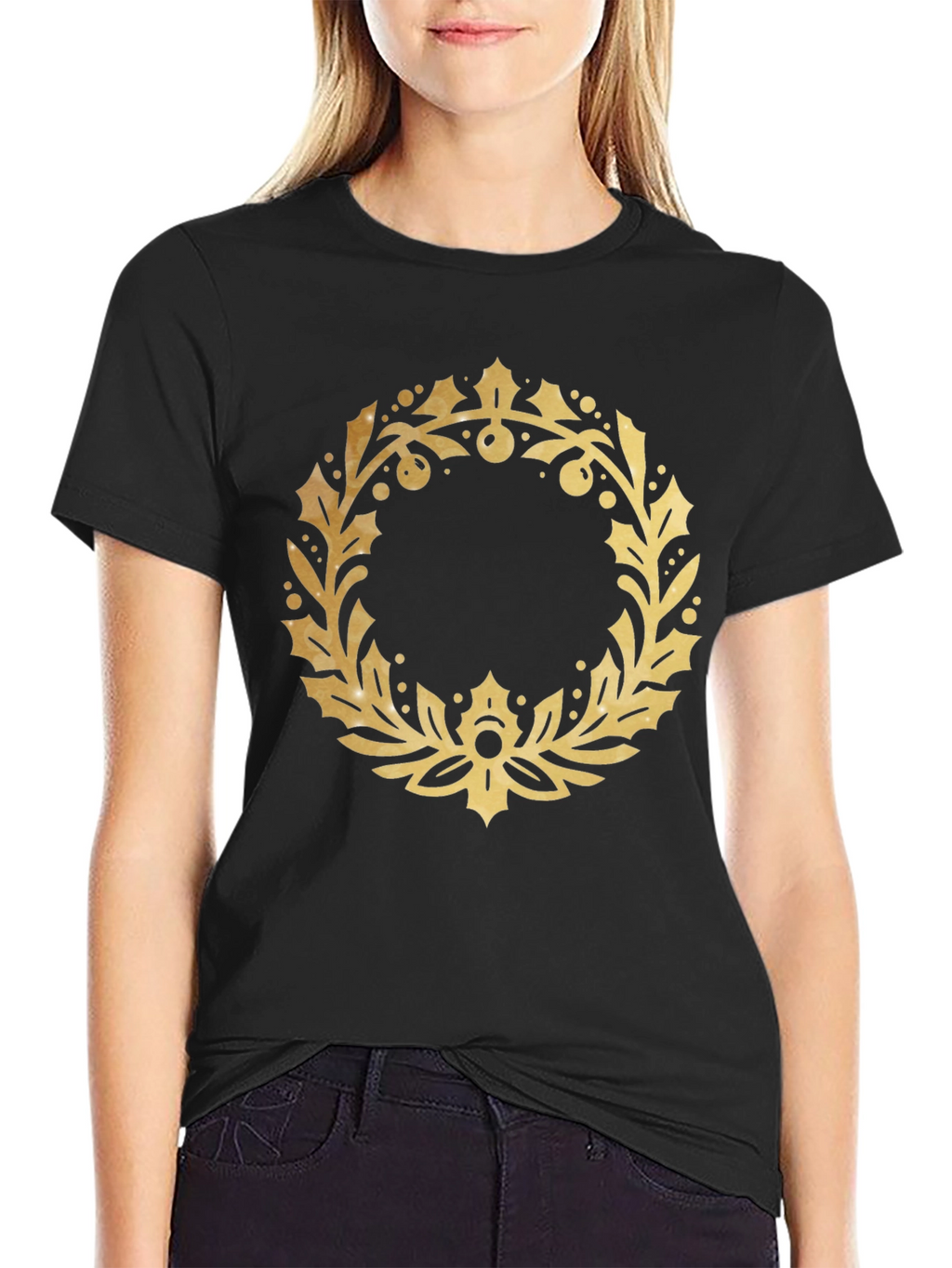 Gold Wreath Graphic Black T-Shirt