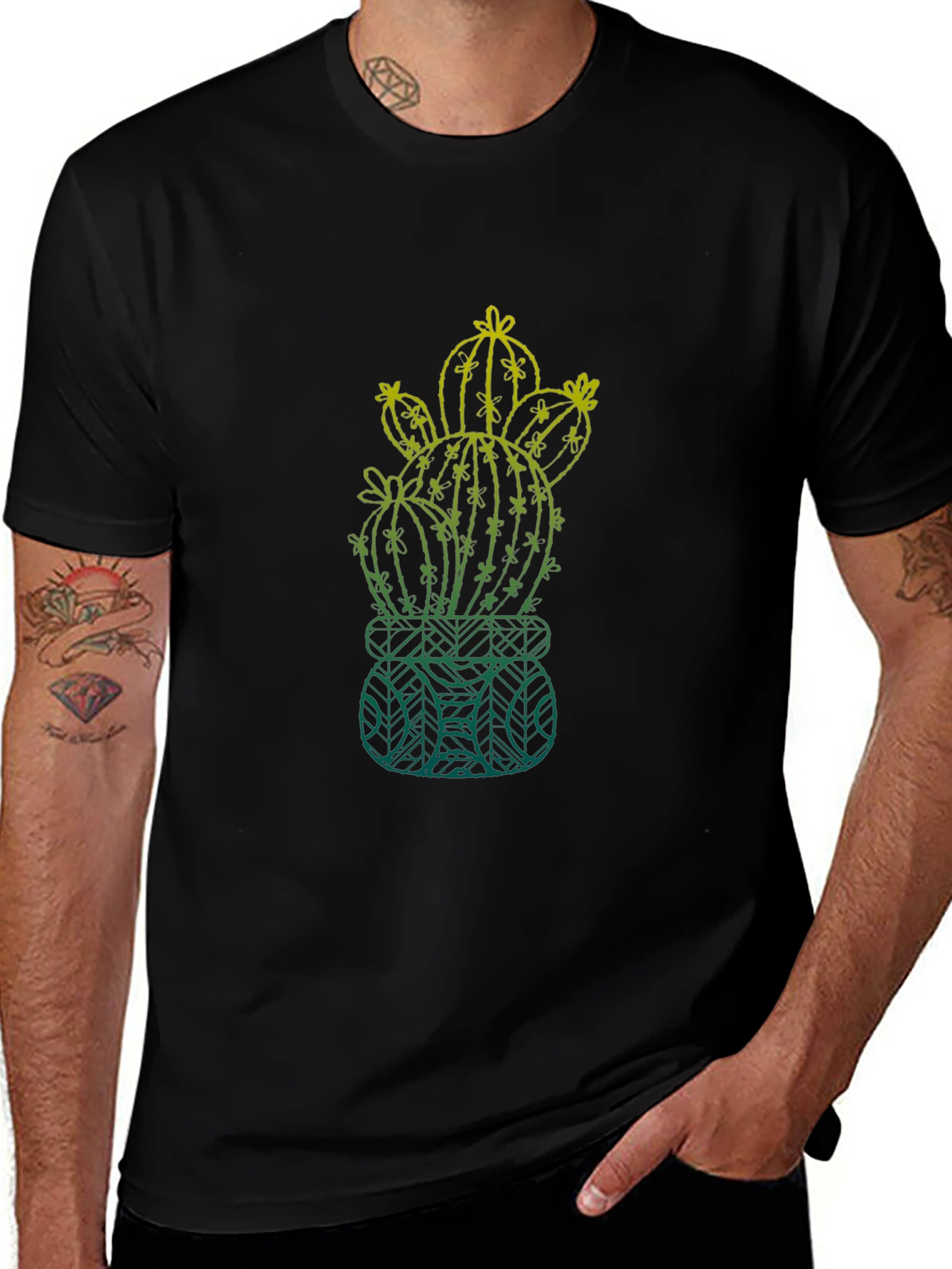 Cactus Graphic Mens T-Shirt - Black Cotton Tee