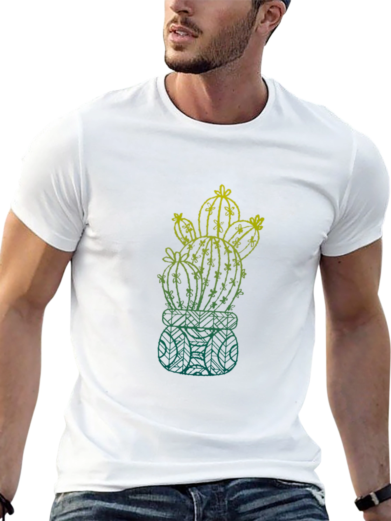 Cactus Graphic Mens T-Shirt - Black Cotton Tee