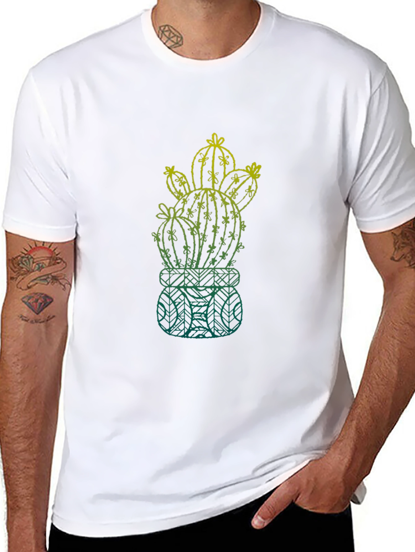 Cactus Graphic Mens T-Shirt - Black Cotton Tee