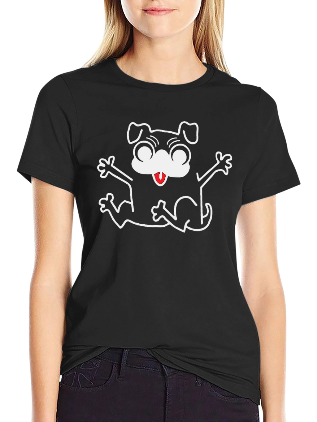 Black Dog Cartoon Graphic T-Shirt