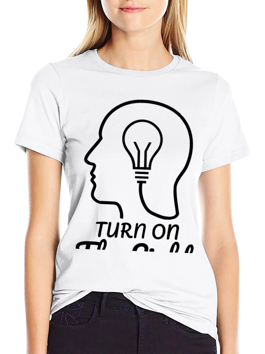 Turn On T-Shirt - Black Light Bulb Brain Design