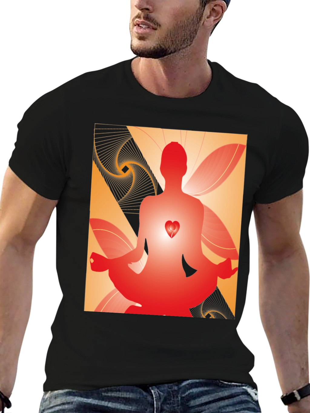 Meditative Heart Graphic Tee - Black