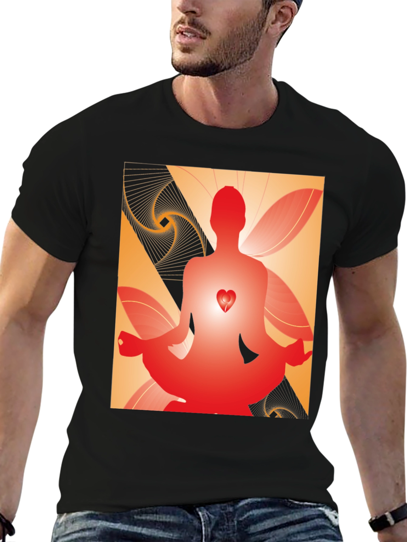 Meditative Heart Graphic Tee - Black