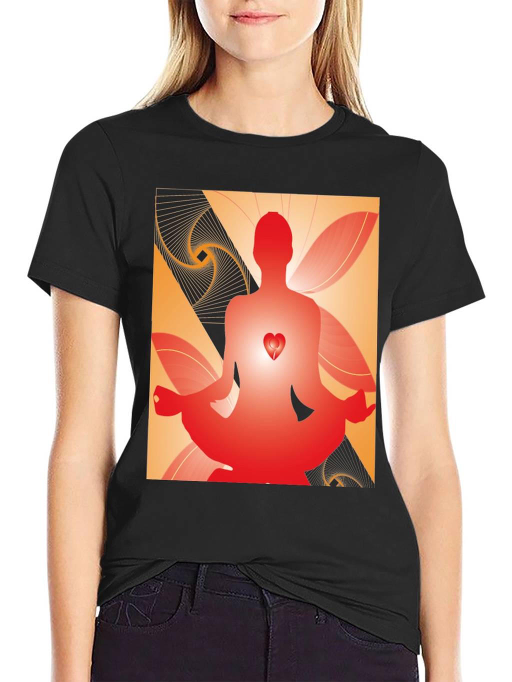 Meditative Heart Graphic Tee - Black