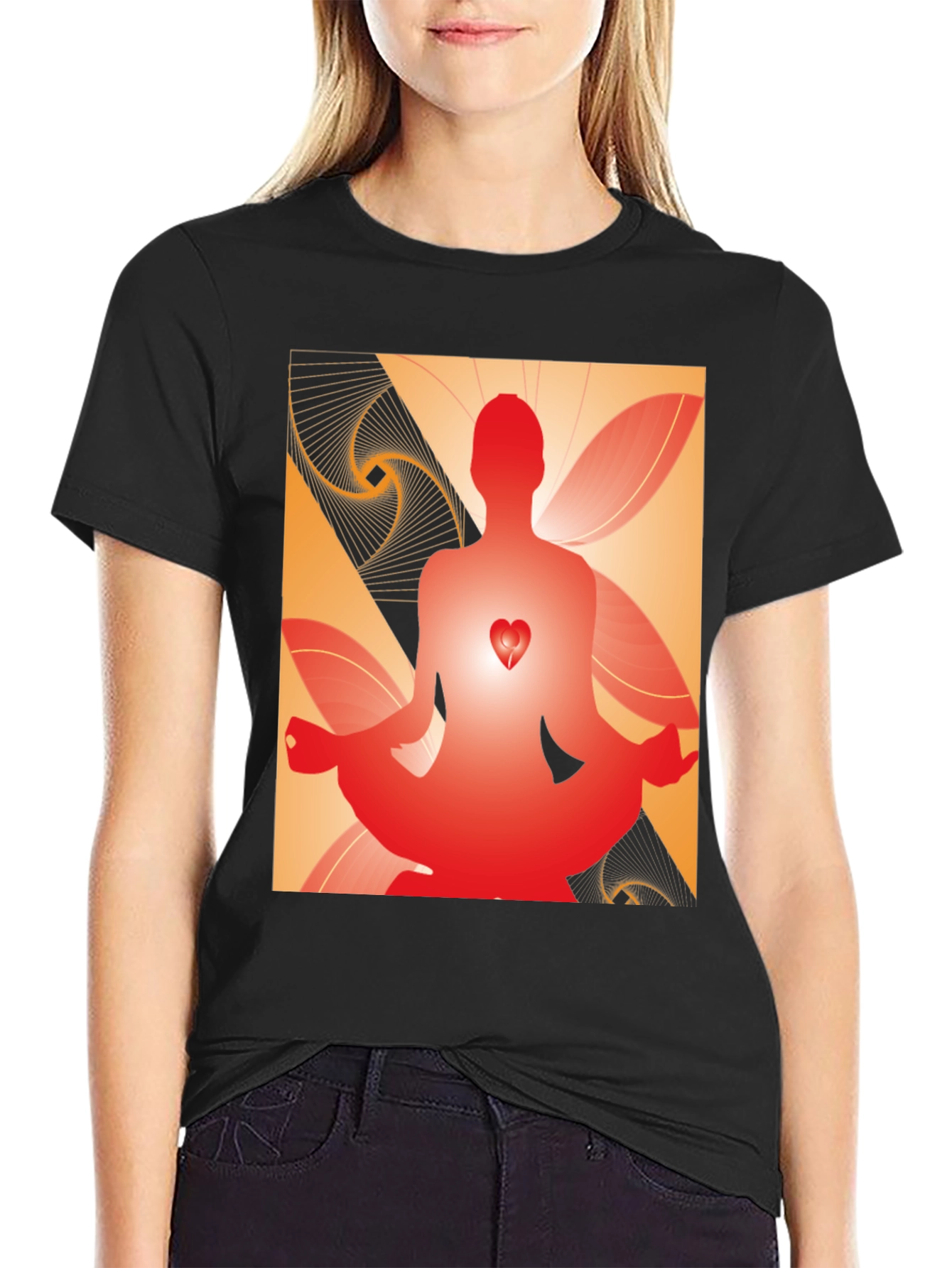 Meditative Heart Graphic Tee - Black