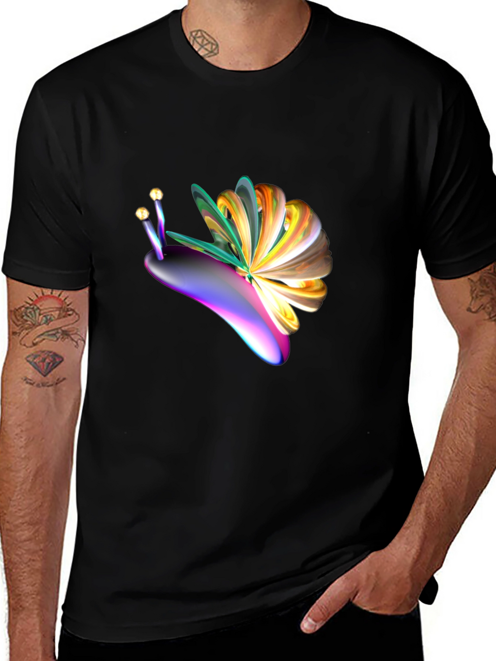 Abstract Snail Graphic Tee - Mens Black T-Shirt