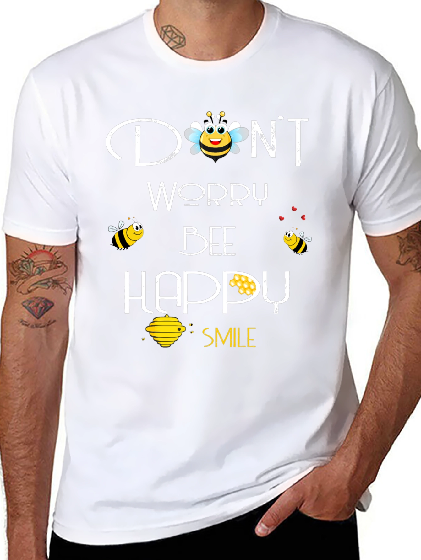 Dont Worry Bee Happy Graphic Tee - Black