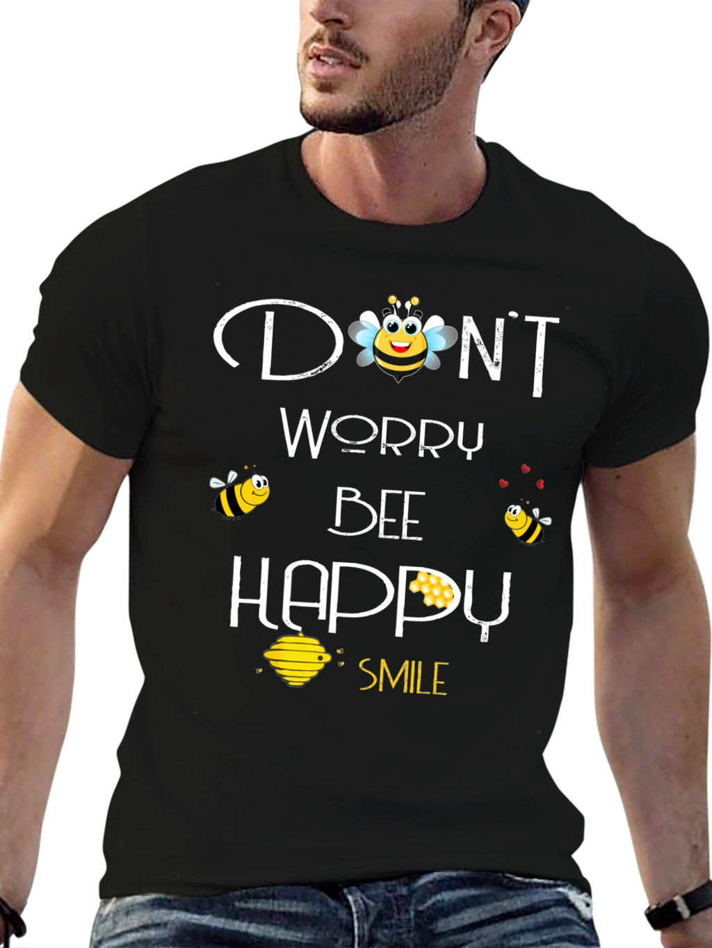 Dont Worry Bee Happy Graphic Tee - Black