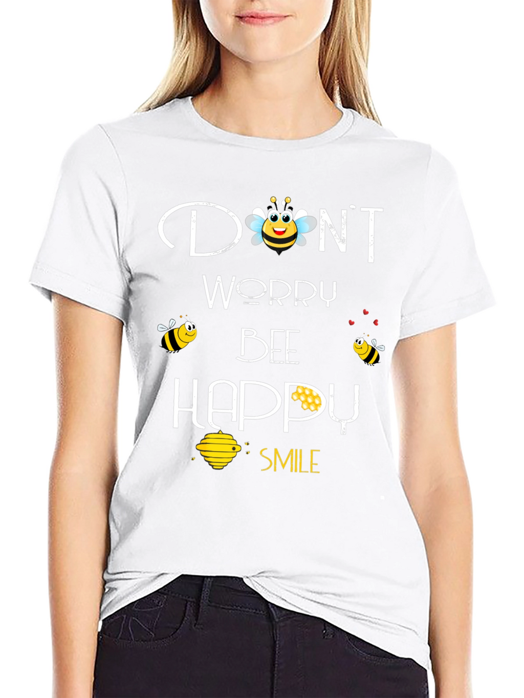 Dont Worry Bee Happy Graphic Tee - Black