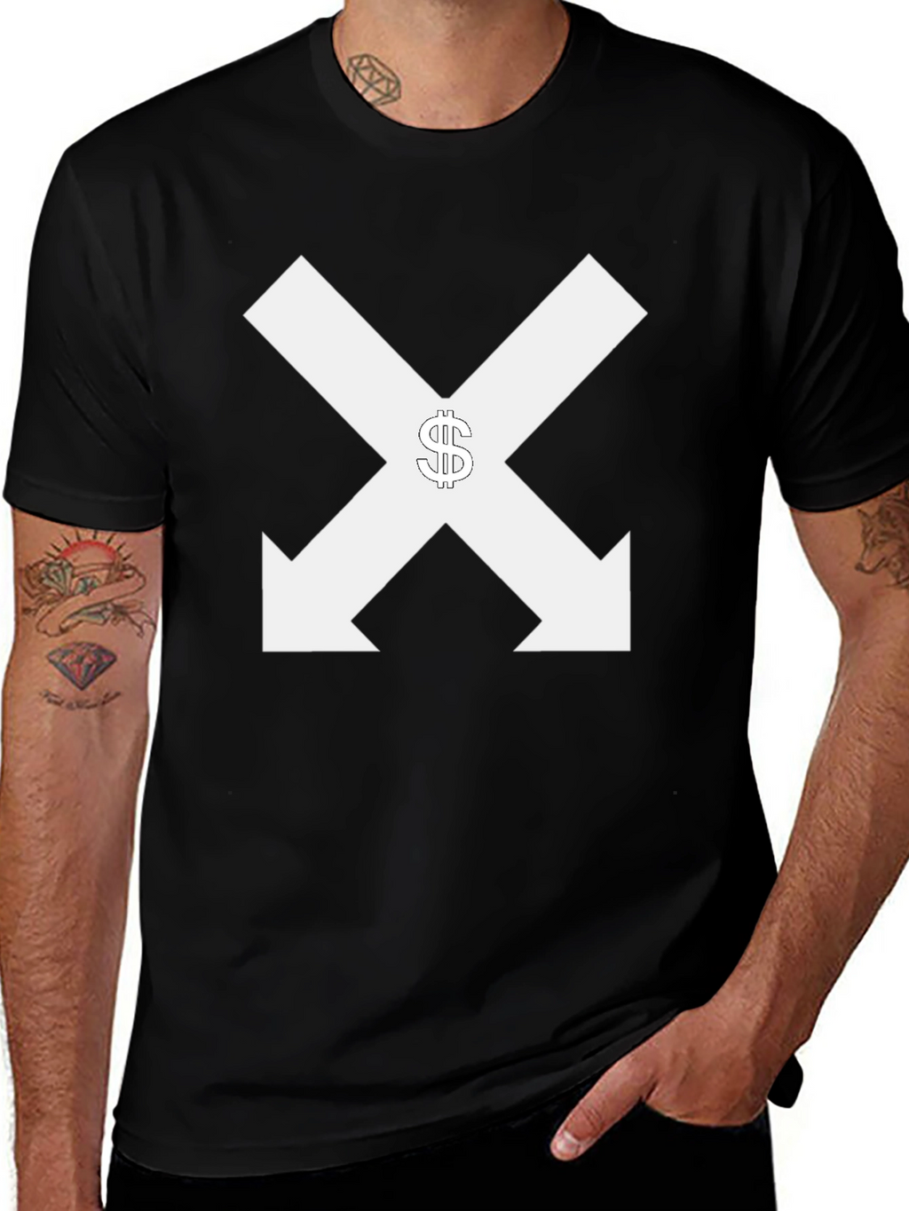 Black Tee with Arrows & Dollar Sign