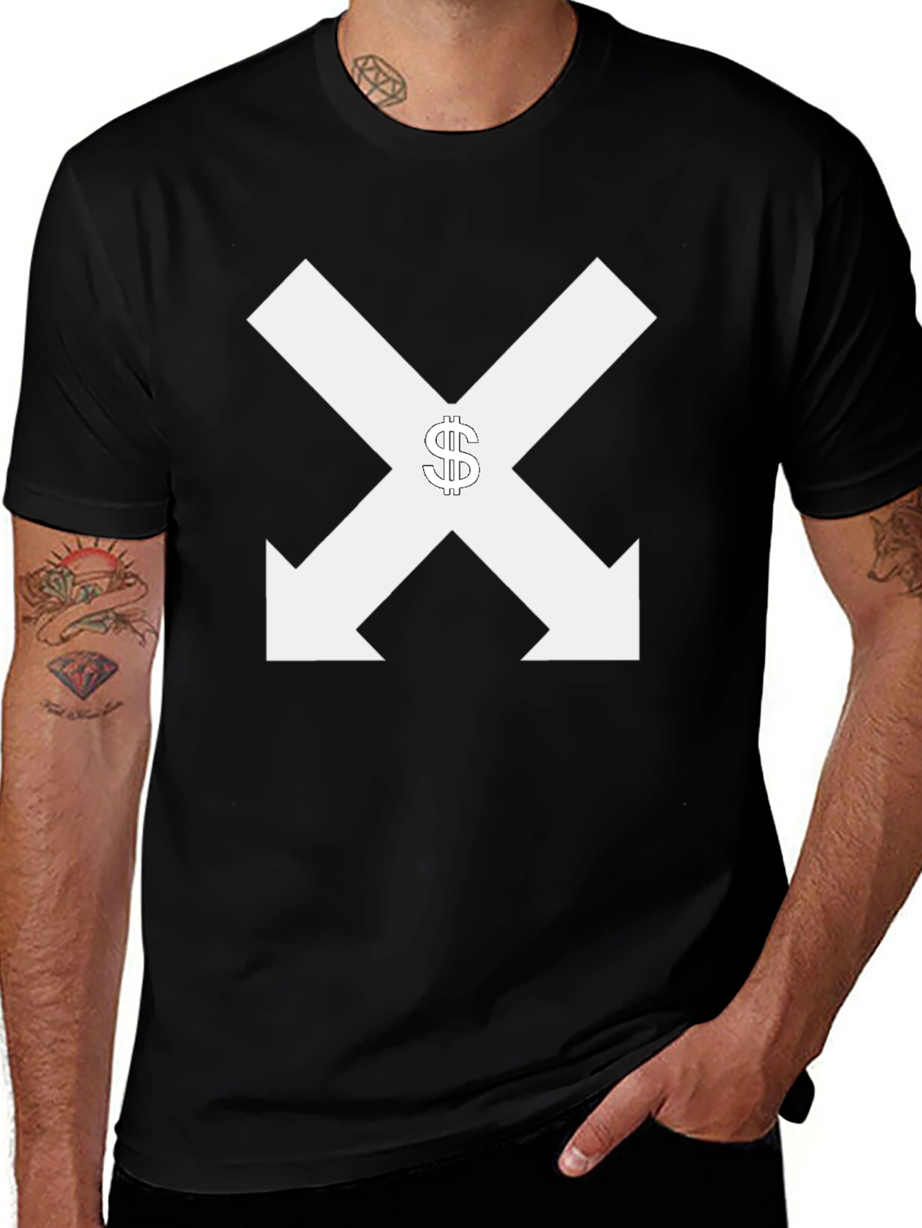 Black Tee with Arrows & Dollar Sign