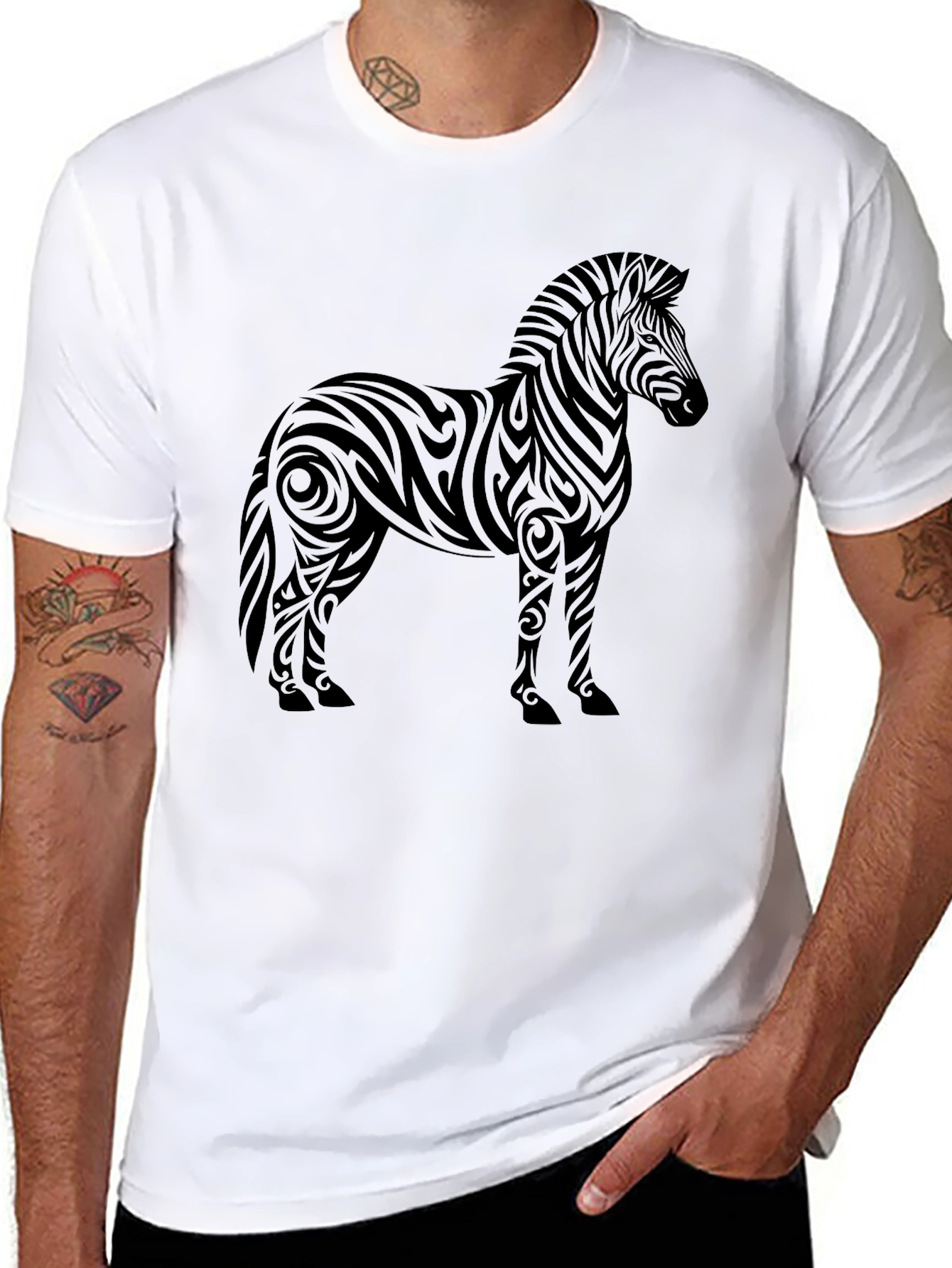 Tribal Zebra Graphic Tee - Stylish Mens Black T-Shirt