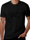 Tribal Zebra Graphic Tee - Stylish Mens Black T-Shirt