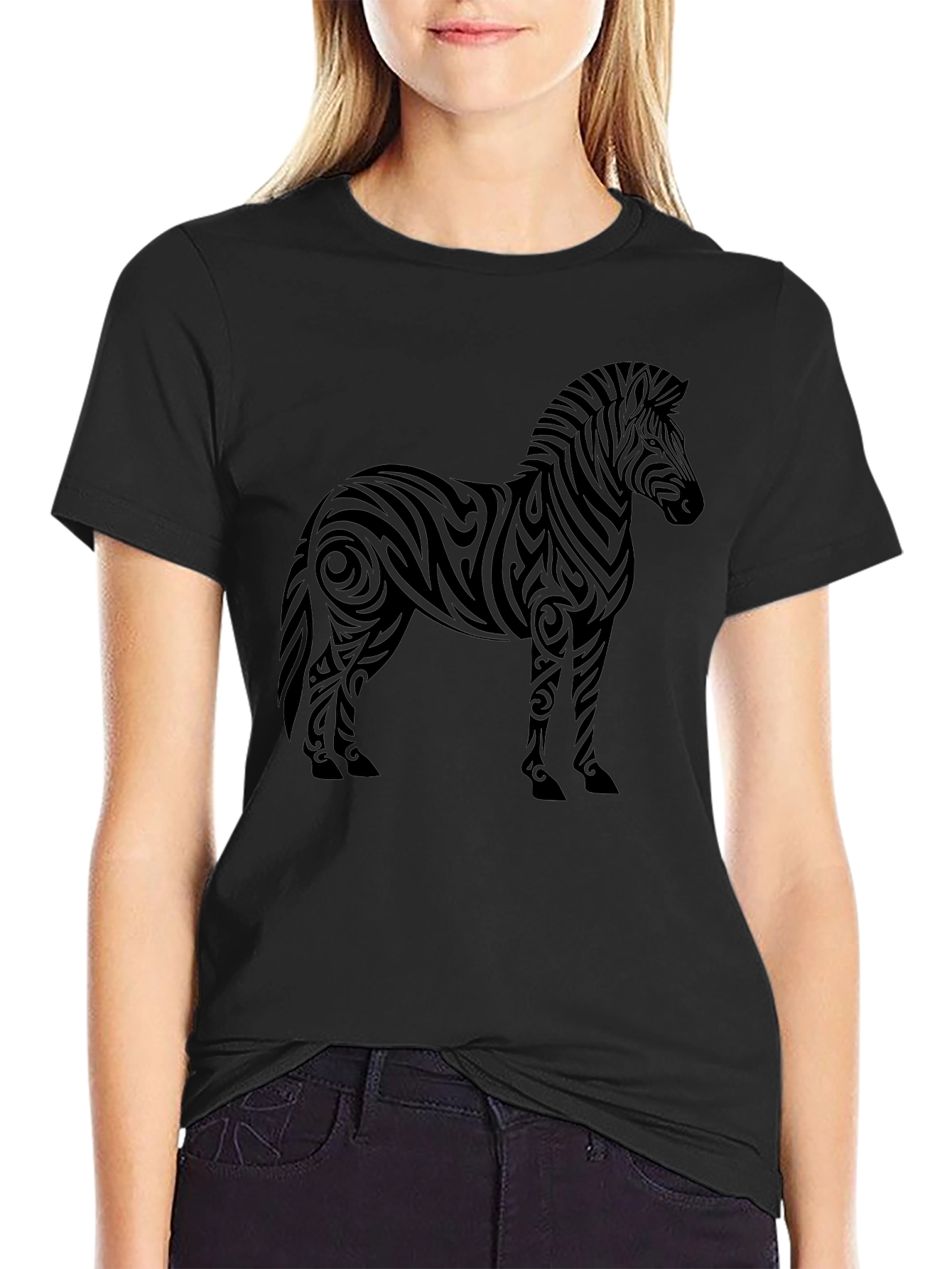 Tribal Zebra Graphic Tee - Stylish Mens Black T-Shirt