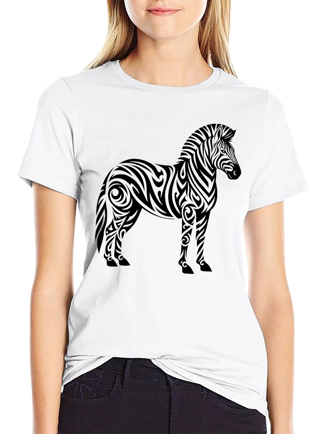 Tribal Zebra Graphic Tee - Stylish Mens Black T-Shirt