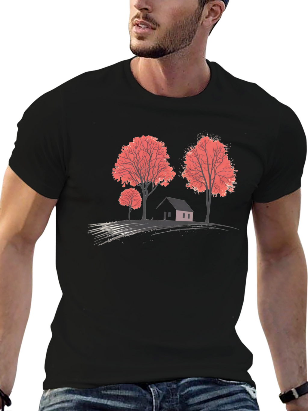 Nature Scene Graphic T-Shirt - Black