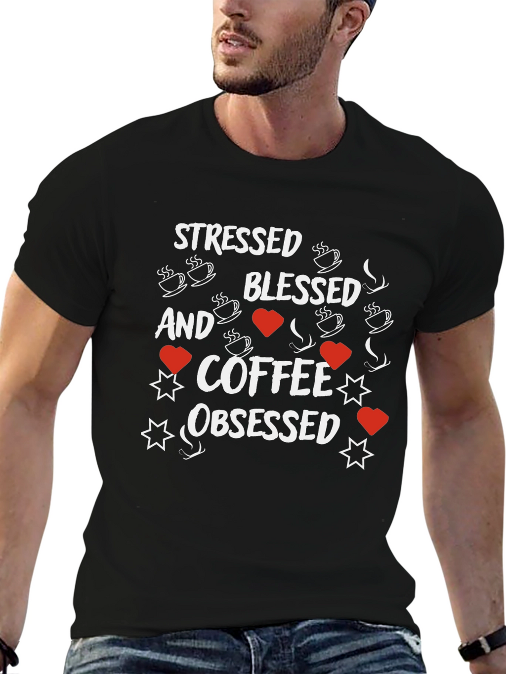Stressed Blessed Coffee Obsessed Graphic Tee