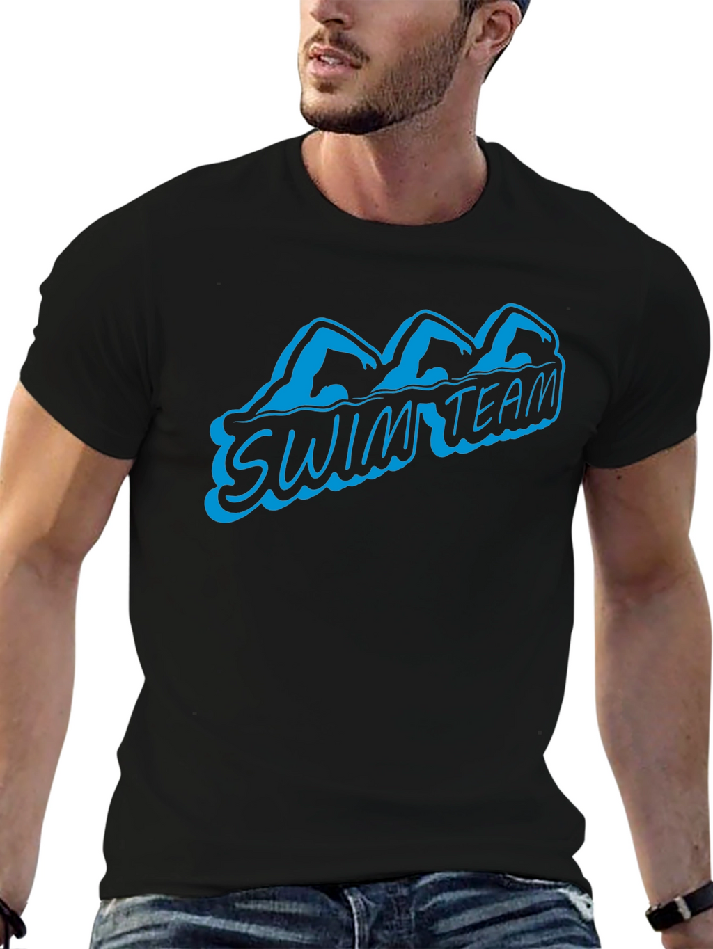Swim Team Graphic T-Shirt - Black Cotton Tee
