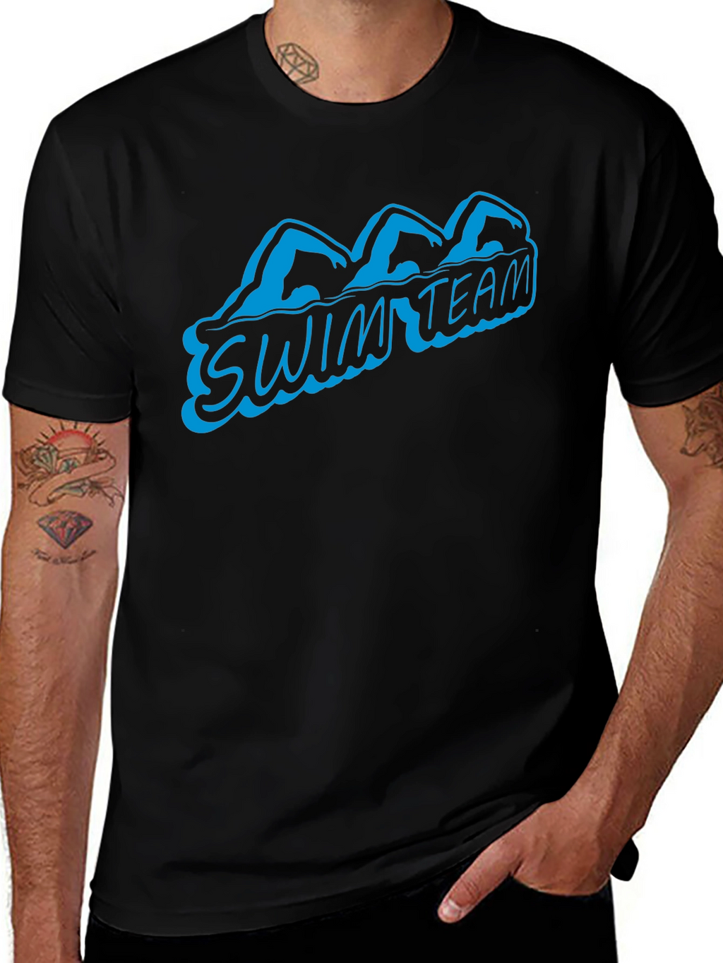 Swim Team Graphic T-Shirt - Black Cotton Tee