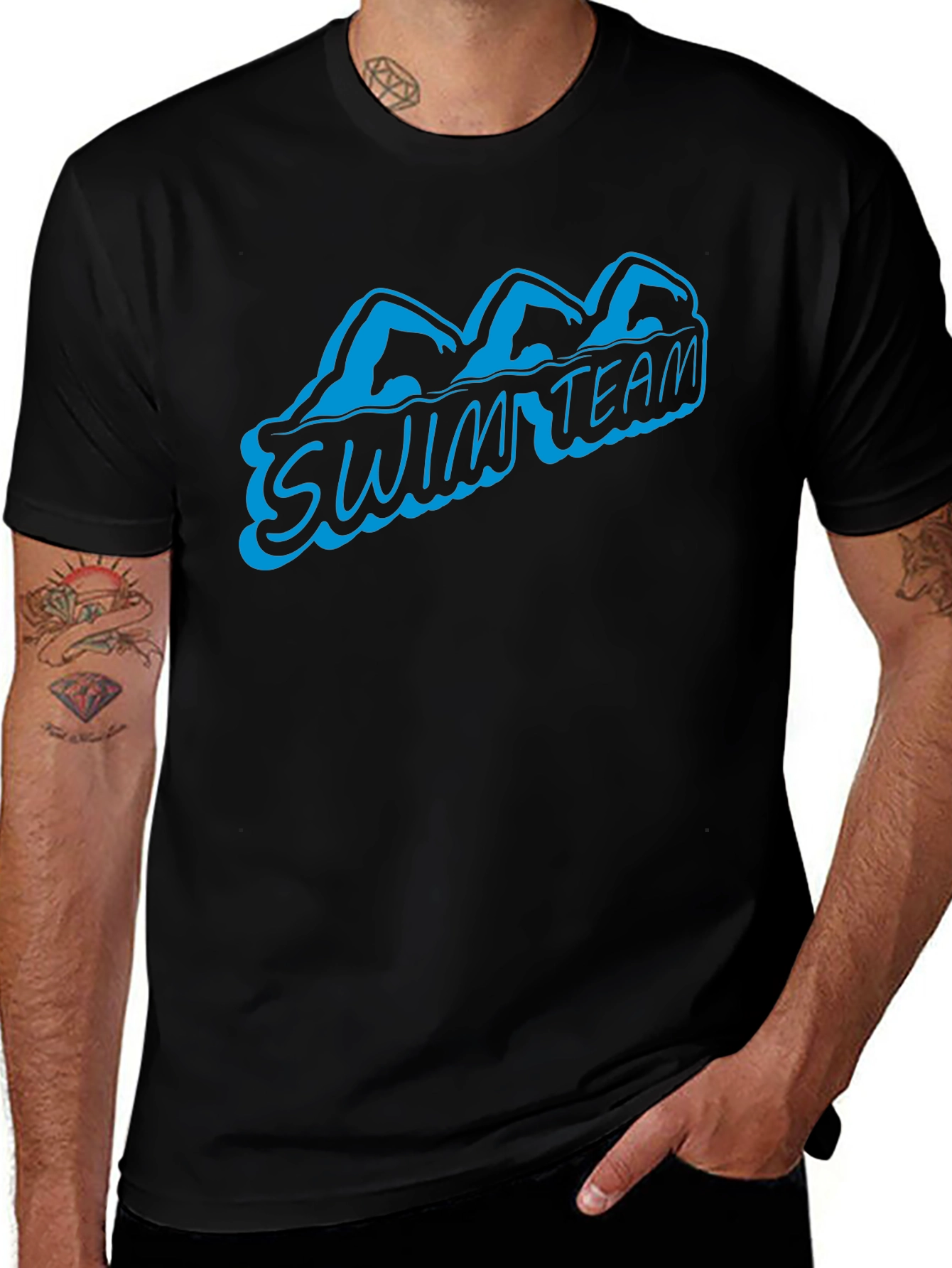 Swim Team Graphic T-Shirt - Black Cotton Tee
