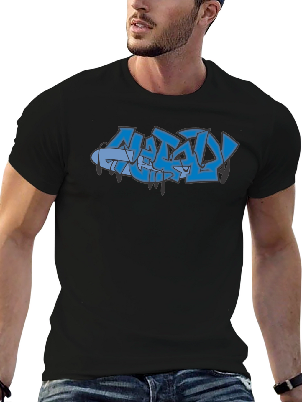 Stylish Black Graphic Tee with Graffiti Design