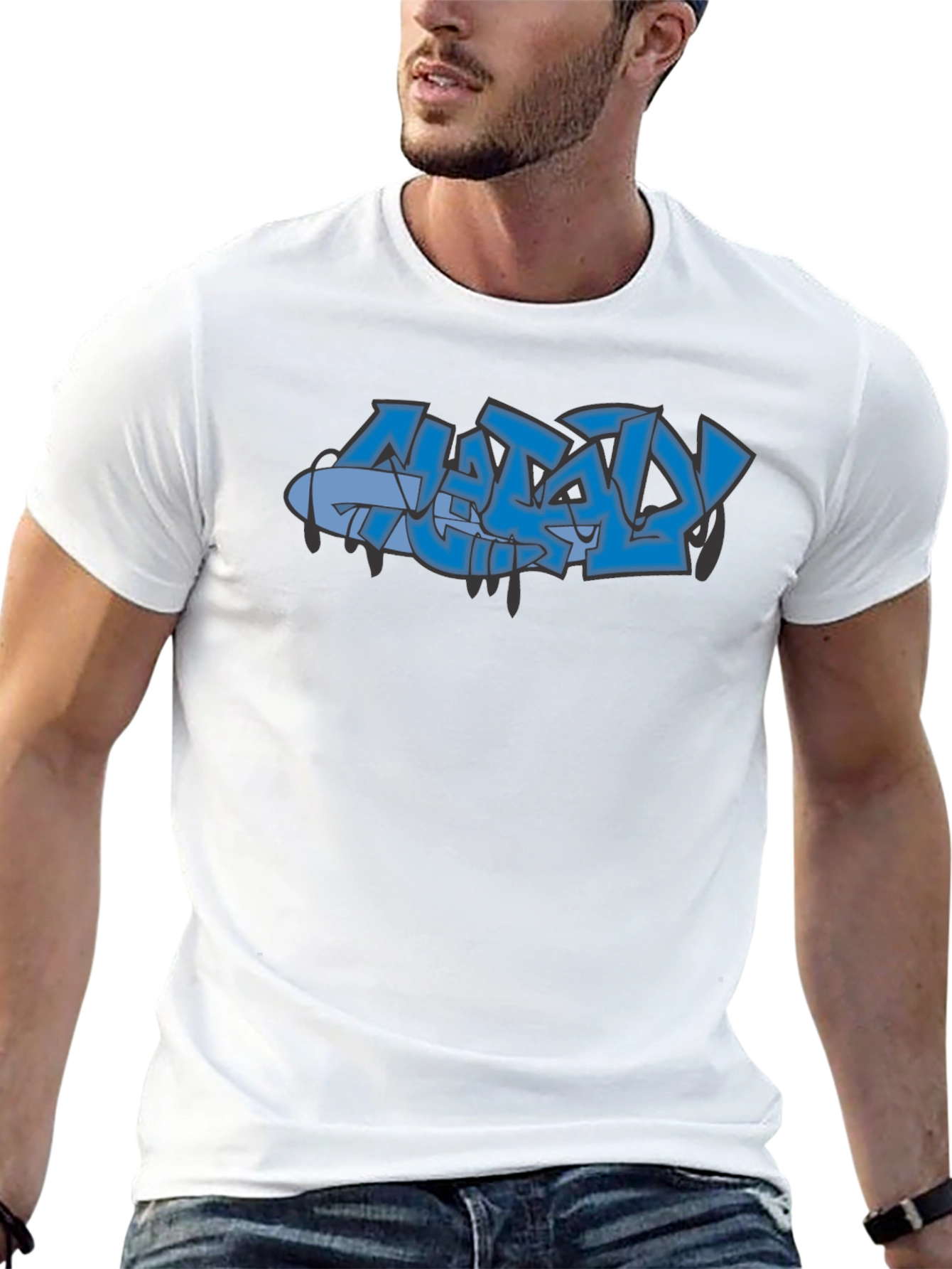 Stylish Black Graphic Tee with Graffiti Design
