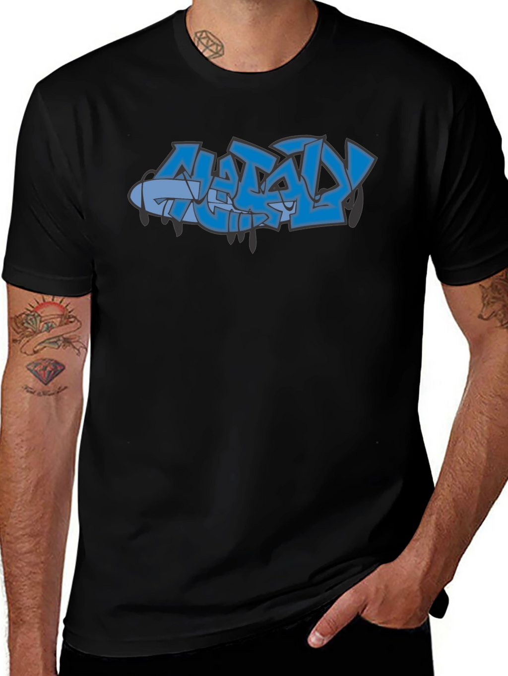 Stylish Black Graphic Tee with Graffiti Design