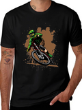Mountain Biker Graphic Tee - Black Cotton Shirt