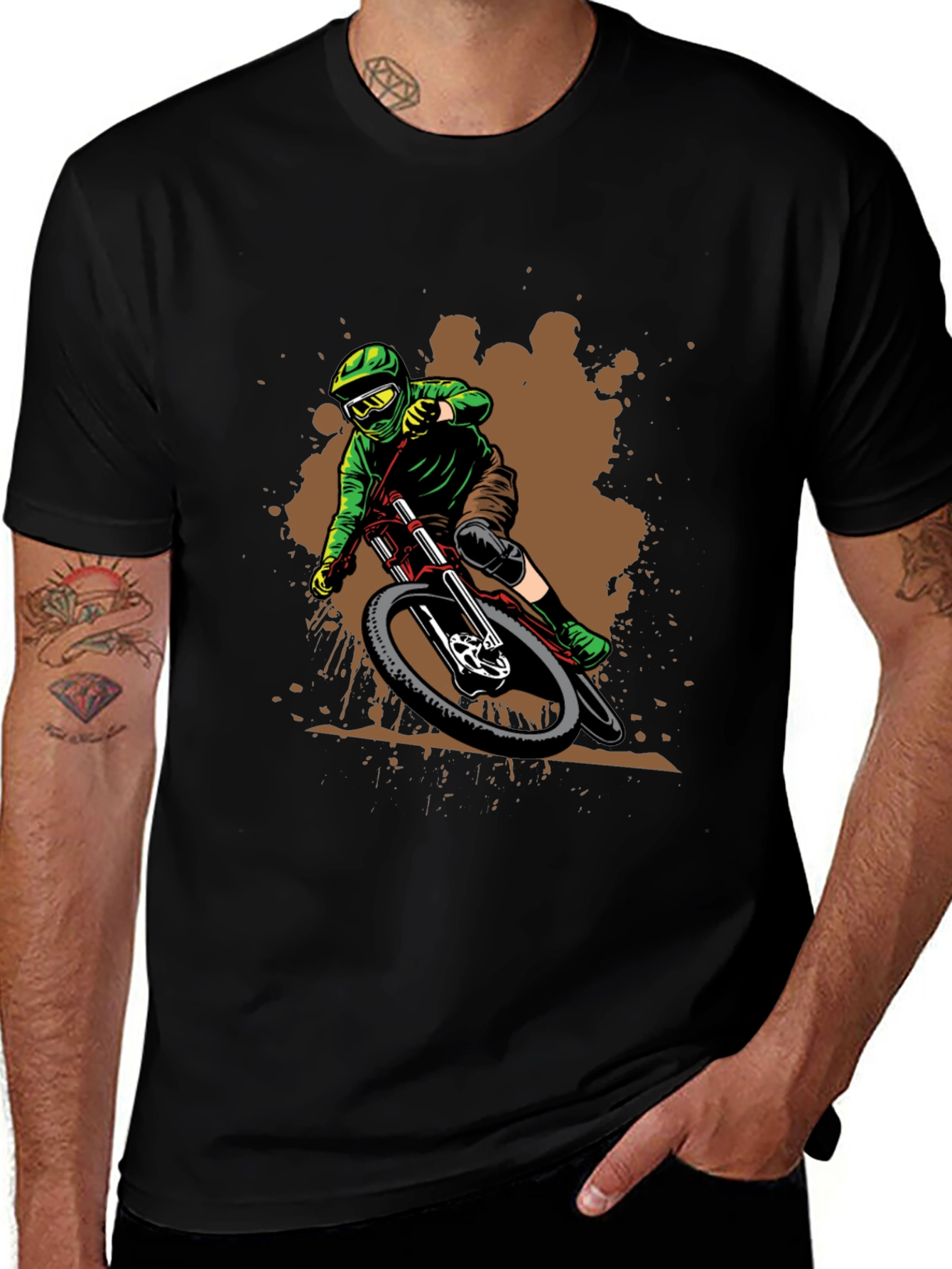 Mountain Biker Graphic Tee - Black Cotton Shirt