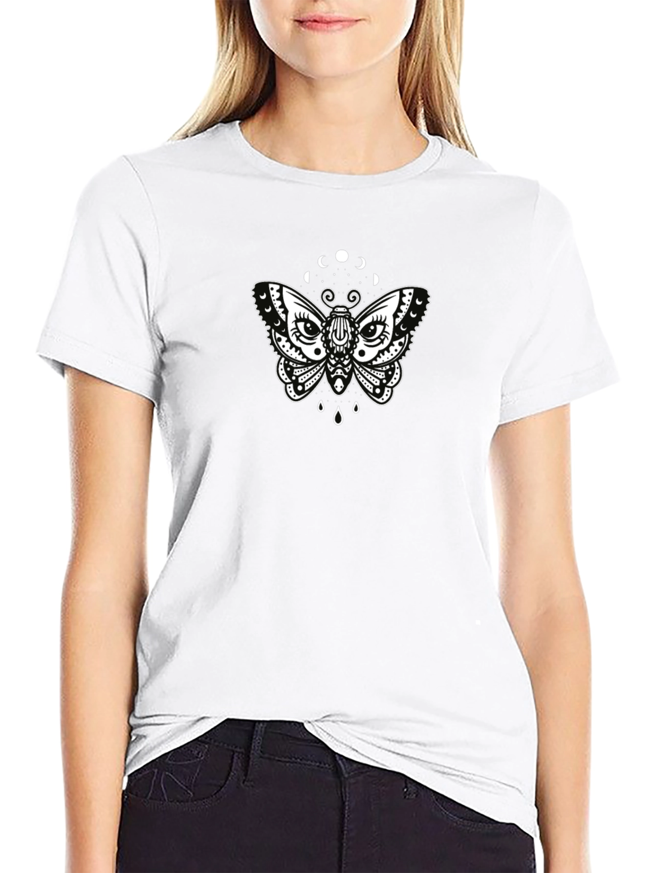 Moon Moth Graphic Tee - Black Cotton T-Shirt