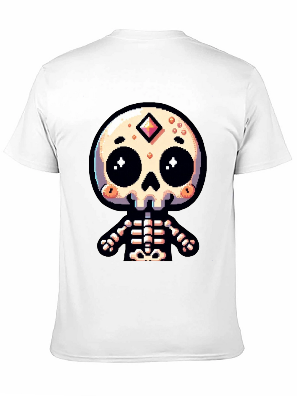 Pixel Art Skeleton Graphic Tee - Spooky Cute Style