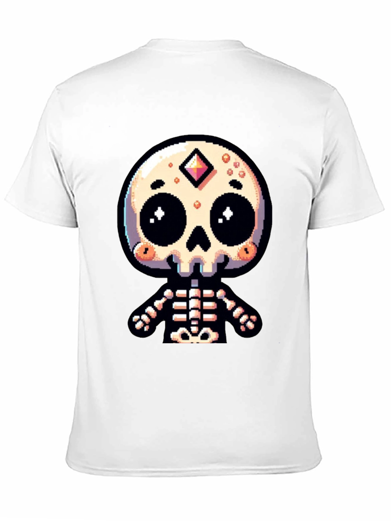 Pixel Art Skeleton Graphic Tee - Spooky Cute Style