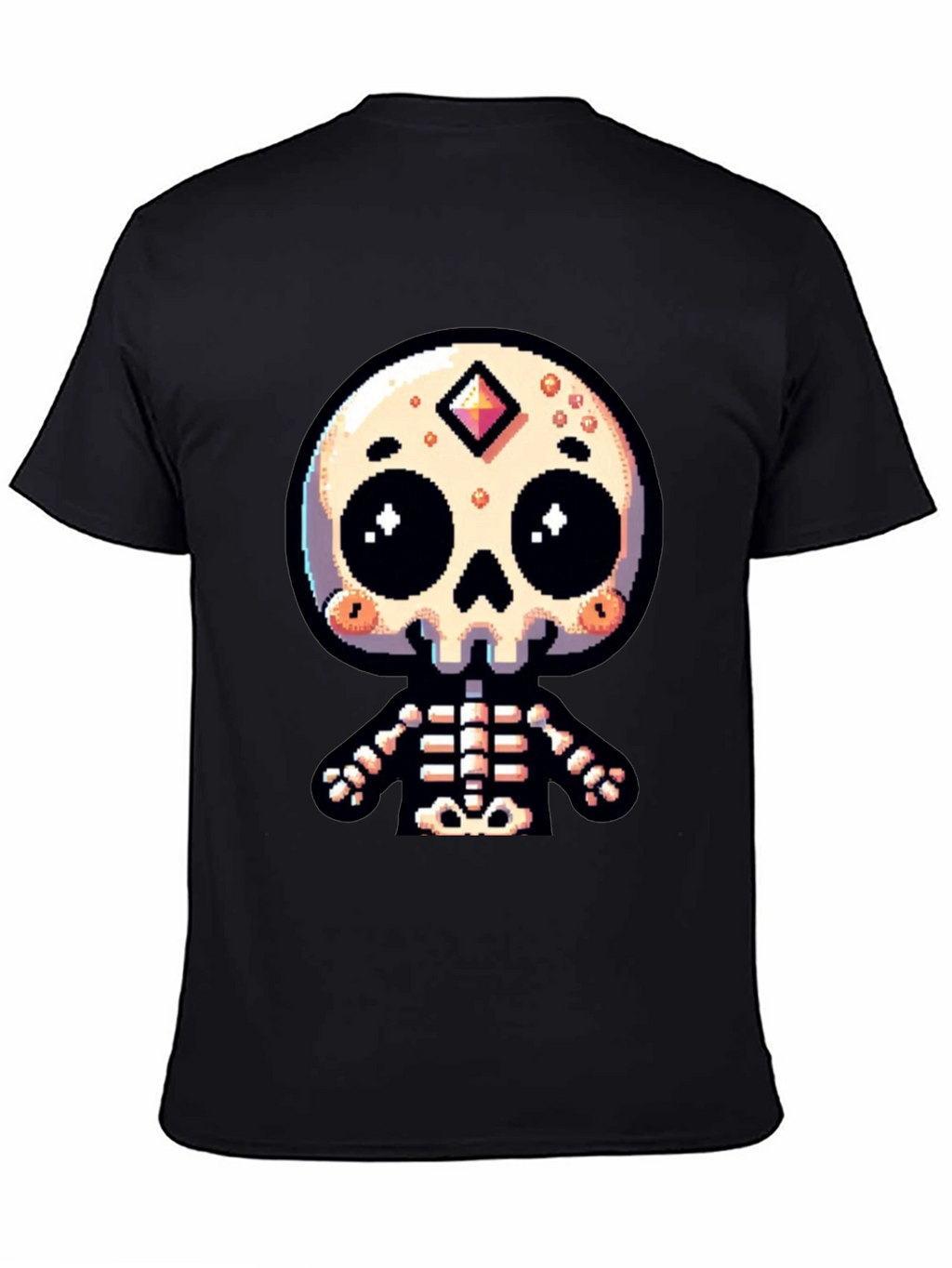 Pixel Art Skeleton Graphic Tee - Spooky Cute Style