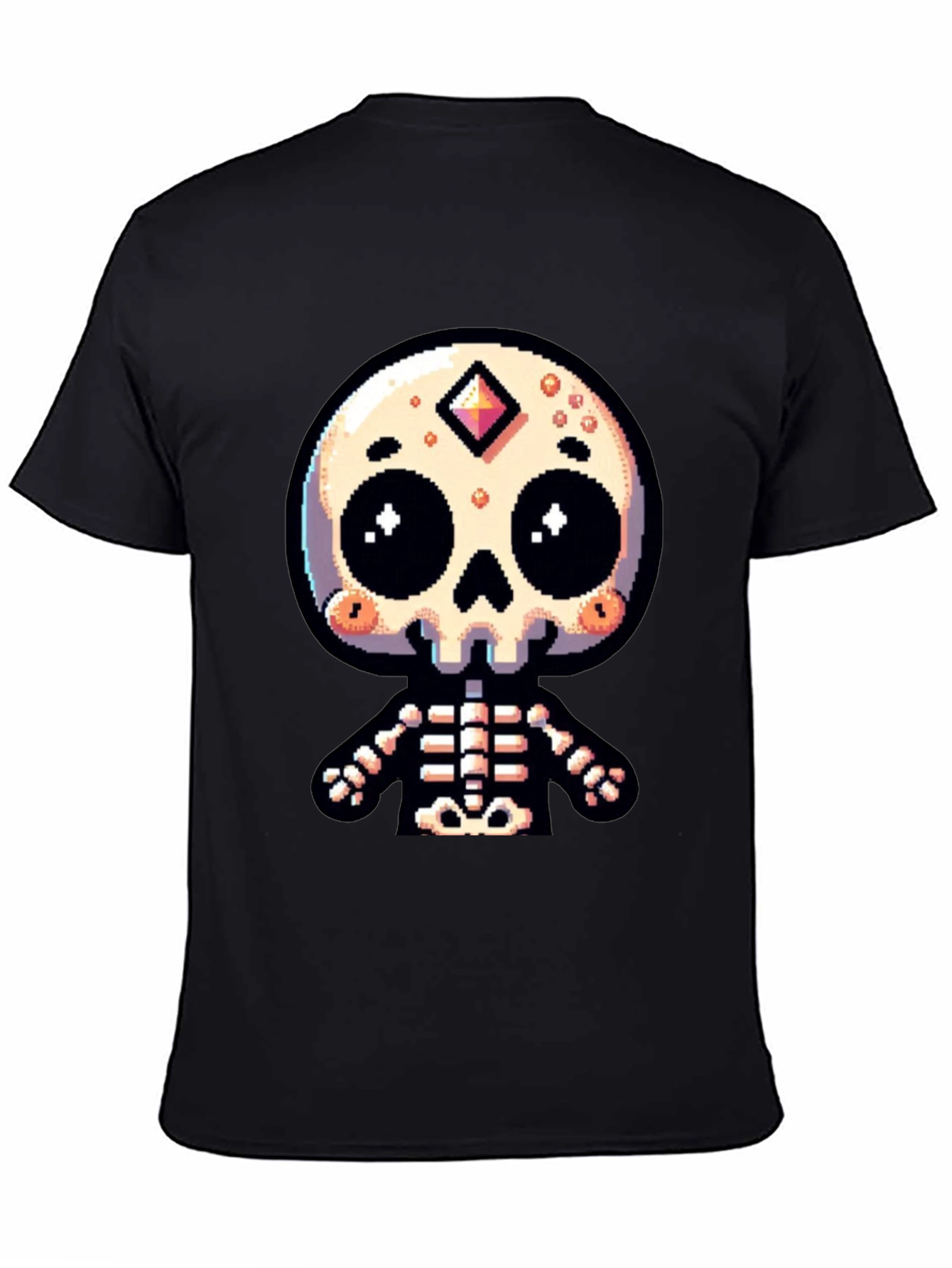 Pixel Art Skeleton Graphic Tee - Spooky Cute Style