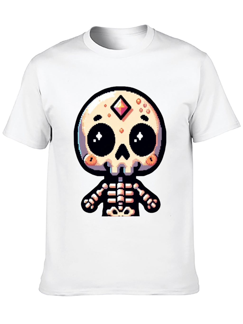 Pixel Art Skeleton Graphic Tee - Spooky Cute Style
