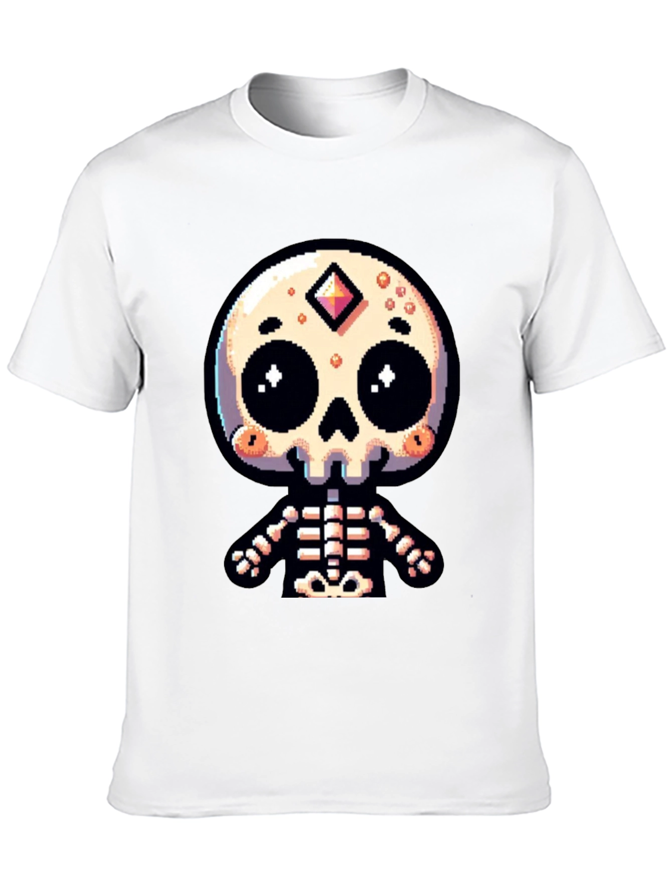 Pixel Art Skeleton Graphic Tee - Spooky Cute Style