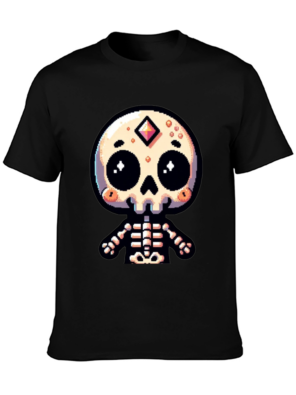 Pixel Art Skeleton Graphic Tee - Spooky Cute Style