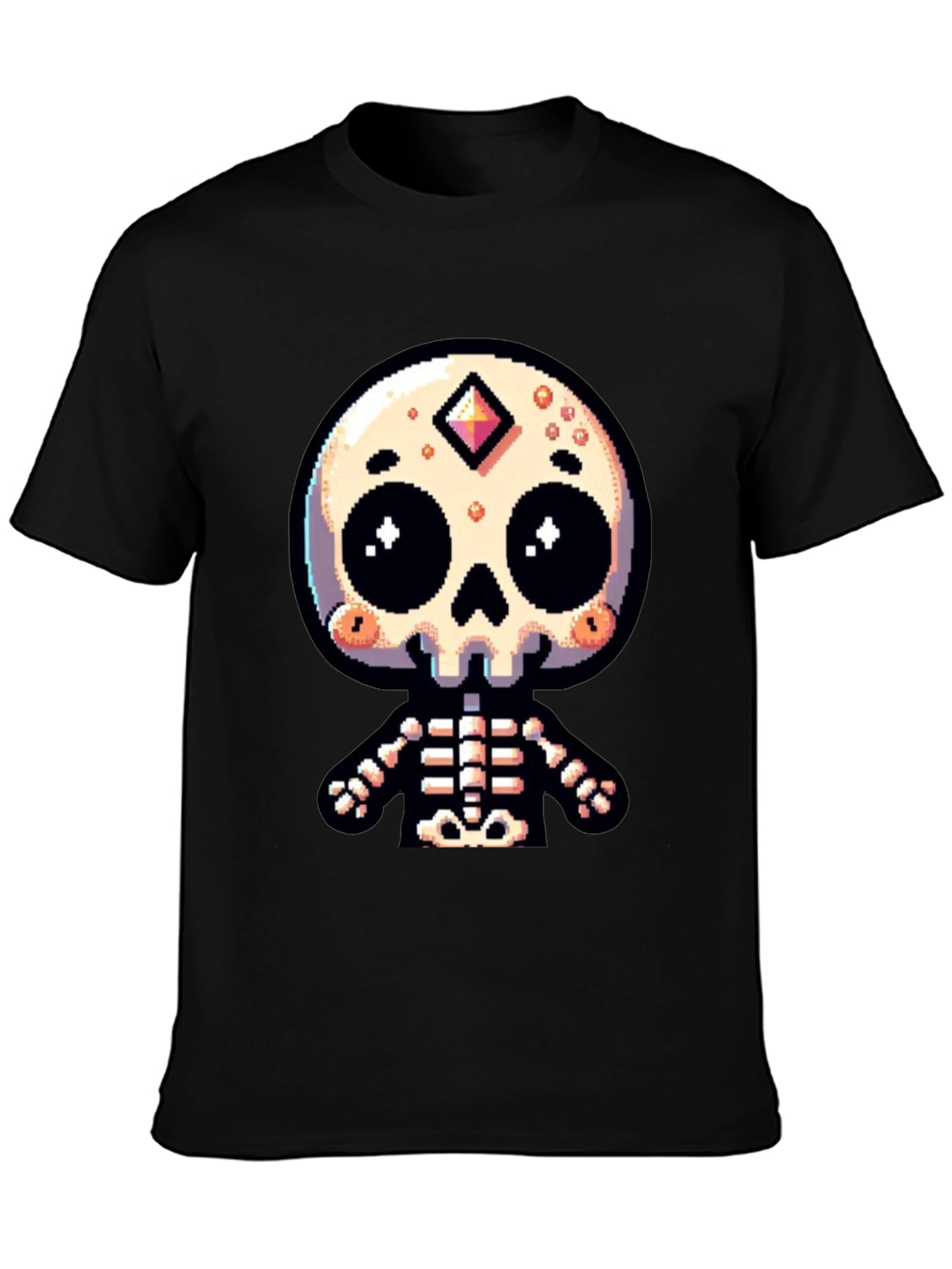 Pixel Art Skeleton Graphic Tee - Spooky Cute Style