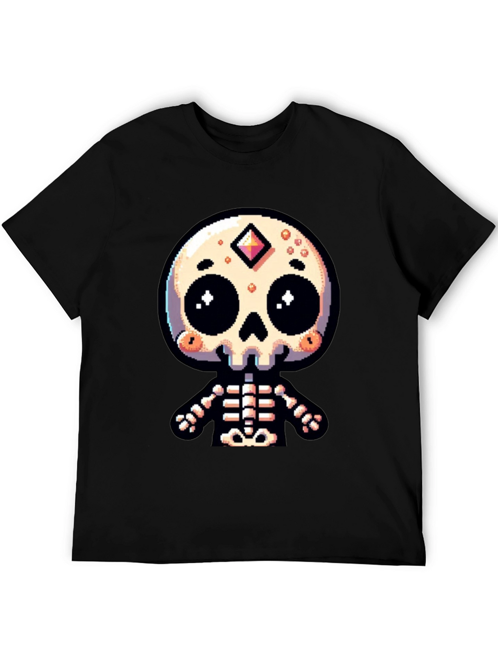 Pixel Art Skeleton Graphic Tee - Spooky Cute Style