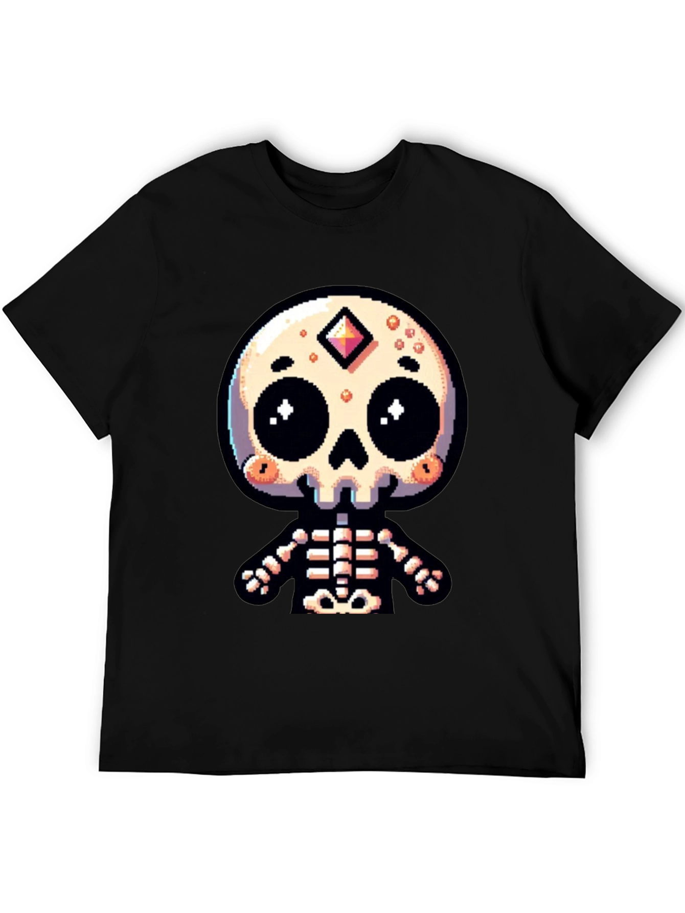 Pixel Art Skeleton Graphic Tee - Spooky Cute Style